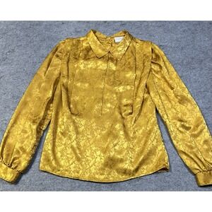 Vintage Cygnet Womens Gold Jacquard Back Button Up Blouse Sz 7/8 Old Money